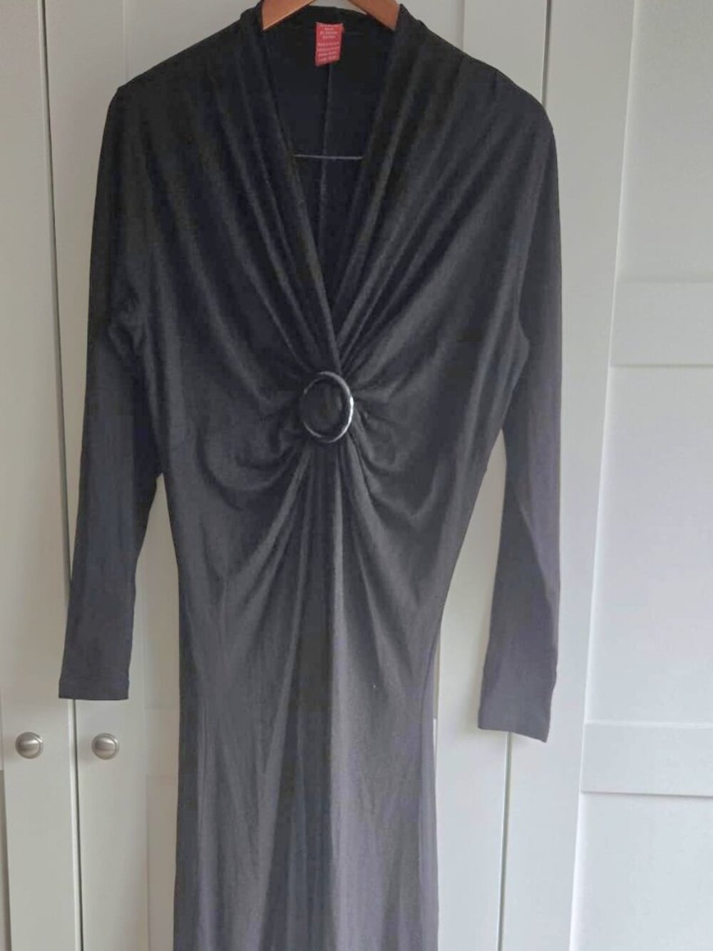 Olsen Europe Black Dress – Draped Front with Ring Detail, Stretch, Elegant, 12 - Picture 2 of 7